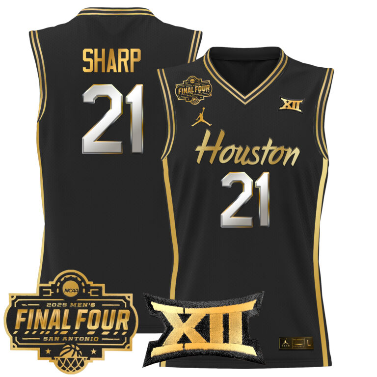 Men Houston Cougars #21 Sharp black 2025 Final Four Patch NCAA Jersey->more ncaa teams->NCAA Jersey